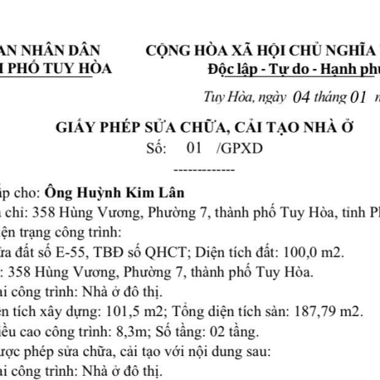 NHÀ CHÚ LÂN - 358 Hùng Vương, phường 7, tp. Tuy Hoà, tỉnh Phú Yên 